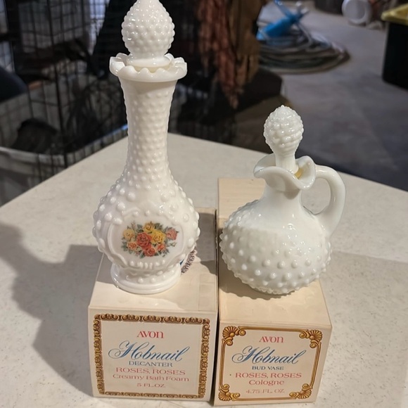 Avon Other - Rare Vintage Avon White Hobnail Decanter and Bud Vase Set